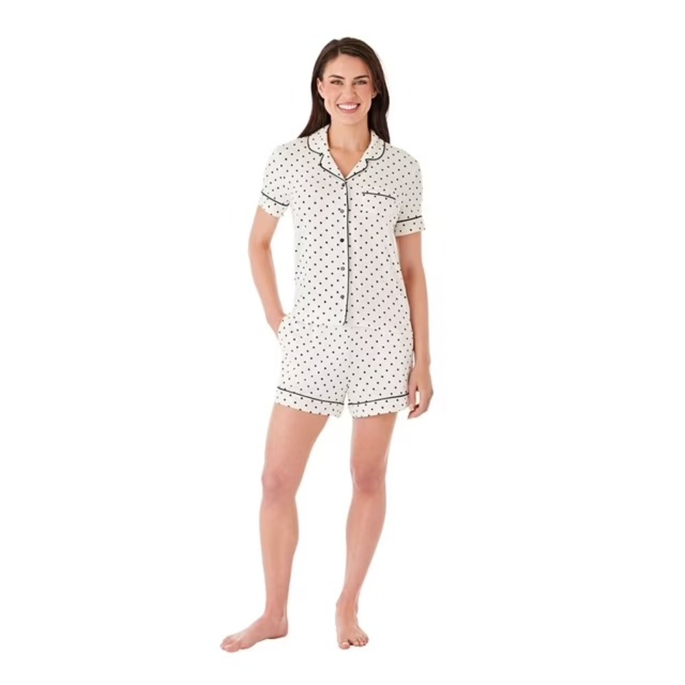 Member's Mark Women's 2-Piece Notch Collar Pajama Set Polka Dot Cream XL NWT